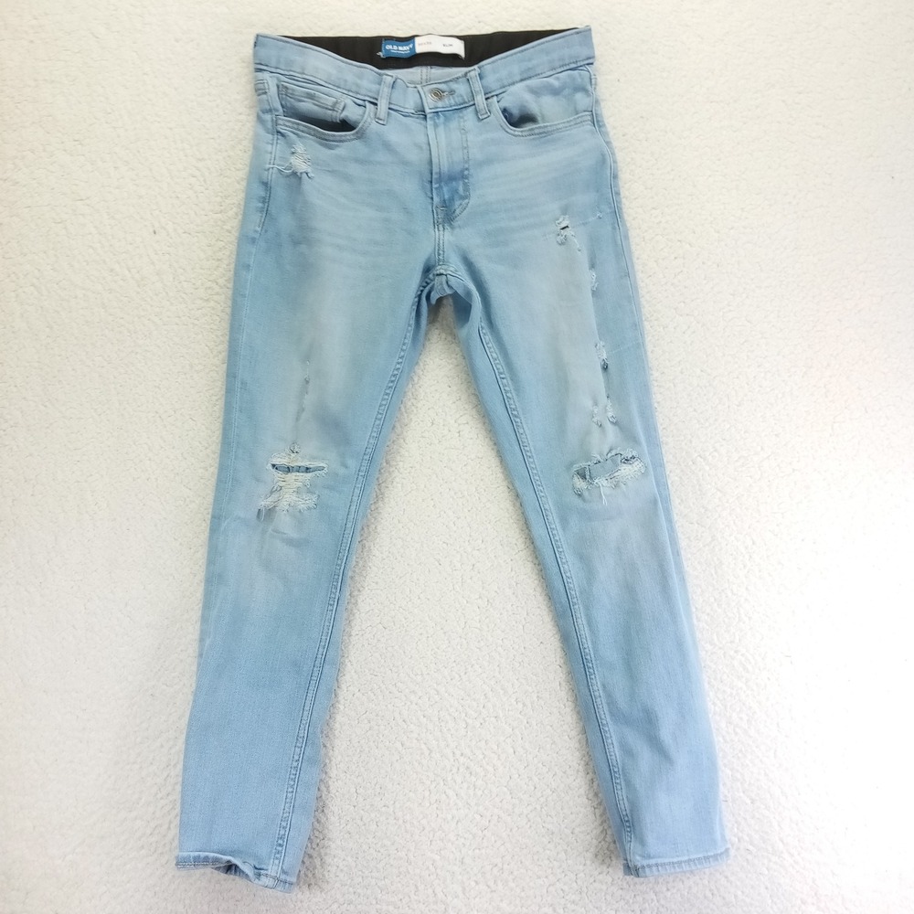 Old Navy Slim 360 Stretch Distressed Light Wash Jeans Mens 30x30 Blue‎